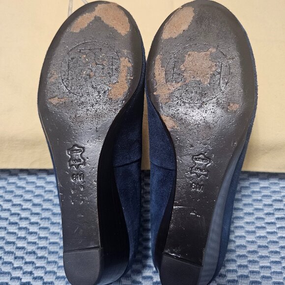 Tory Burch Sally Navy Blue Suede Leather Wedge Pumps Shoes Women’s Size 6 - Picture 6 of 6